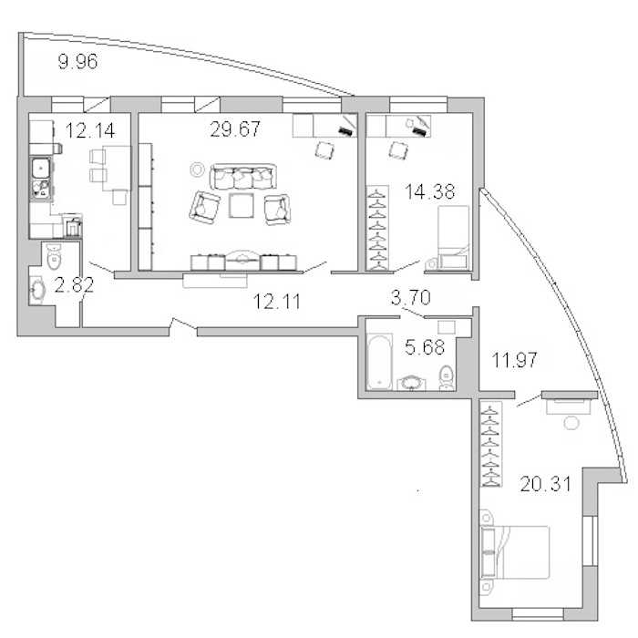 Трехкомнатная квартира в Л1: площадь 113.8 м2 , этаж: 22 – купить в Санкт-Петербурге